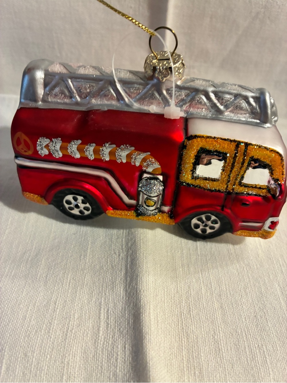 Red Fire Truck Ornament Christmas 4” shiny